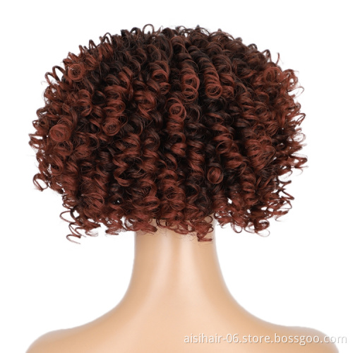 Short red water wave cheap wholesale good kinky curly synthetic headband attached wig grip black women brazilian